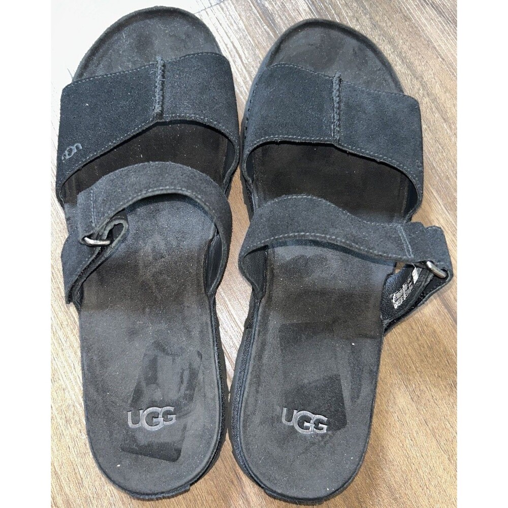 UGG Black Suede Strappy Buckle Ankle Strap Sandals Women's US Size 12